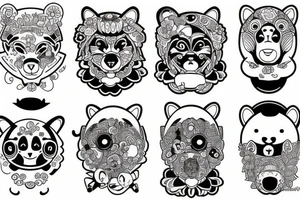 Bear with a cat, a monkey, and a bumblebee tattoo idea