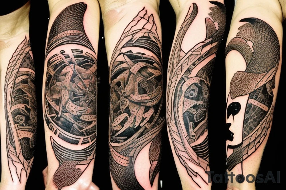 a snake, cat, and a bat tattoo idea
