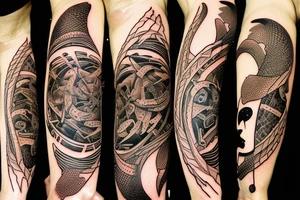a snake, cat, and a bat tattoo idea