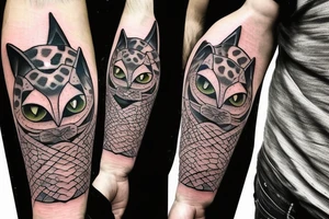 a snake, cat, and a bat tattoo idea