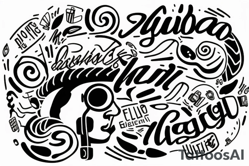 Guizbo with headphone cable as letters and headphones music themed tattoo idea