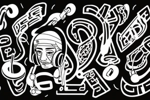 "Guizbo" with headphone cable as letters and headphones music themed tattoo idea