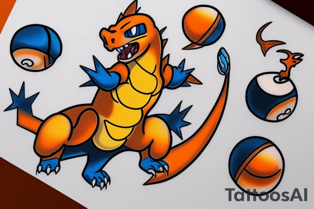 Charizard bursting from a poke ball tattoo idea