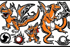Charizard bursting from a poke ball tattoo idea
