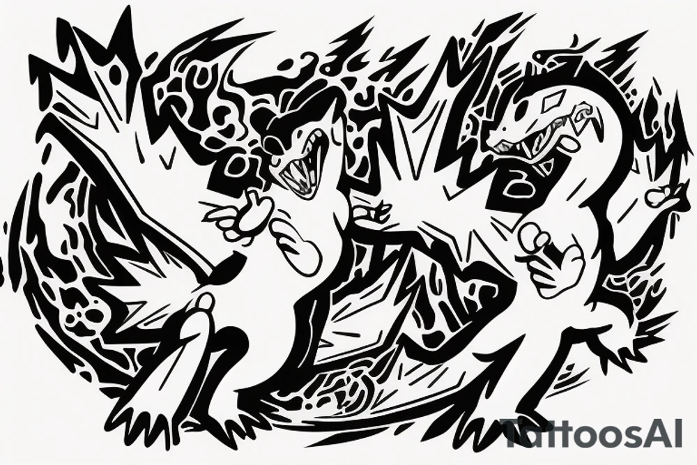 Charizard bursting from a pokeball tattoo idea