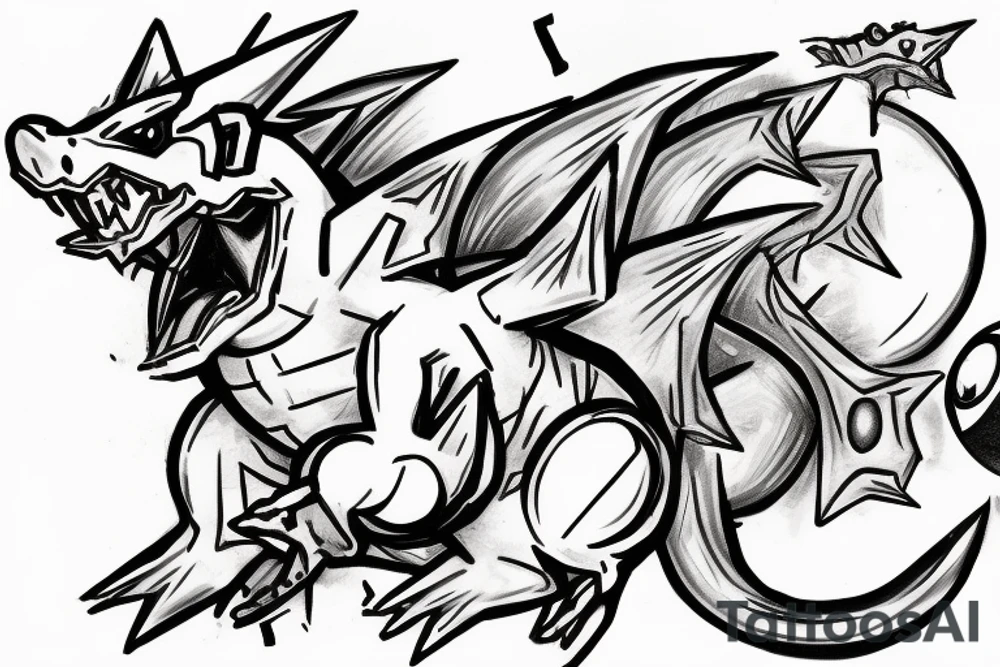 Charizard bursting from a pokeball tattoo idea