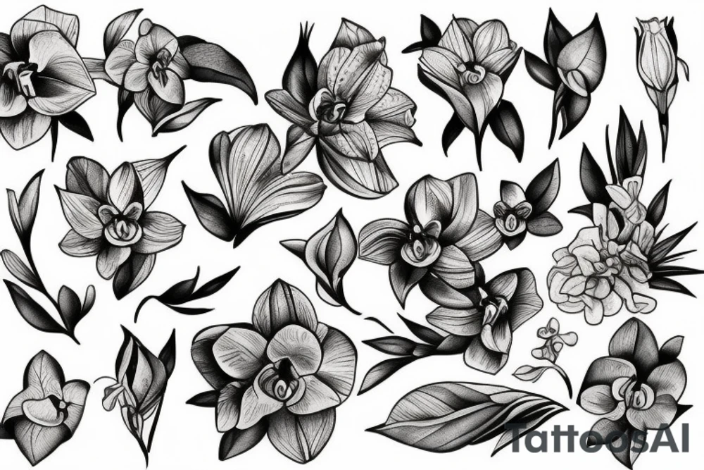 greek thematic, flowers, orchids tattoo idea