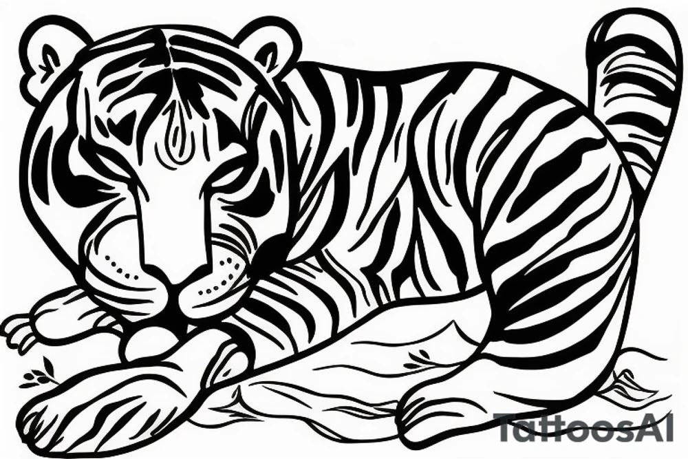 cute sleeping tiger tattoo idea