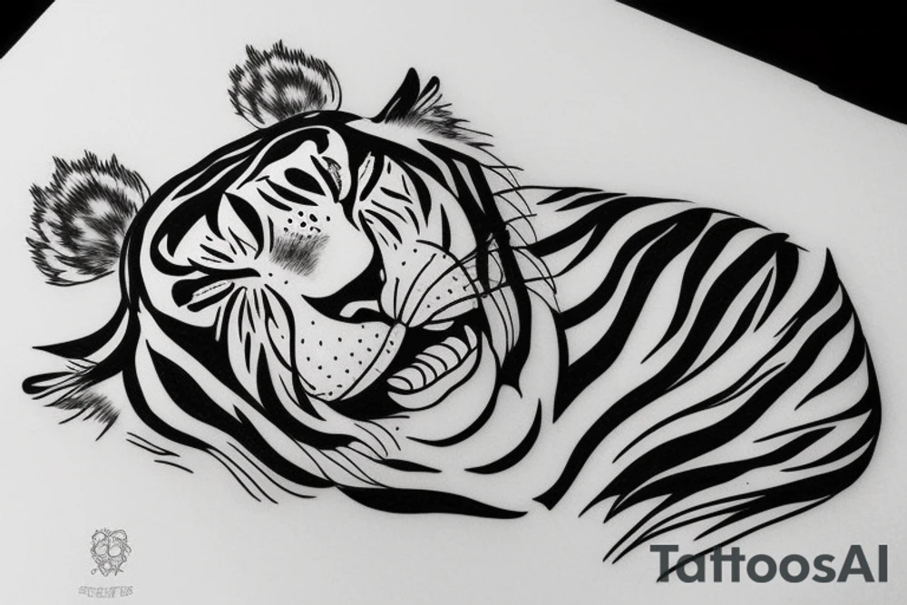 cute sleeping tiger tattoo idea