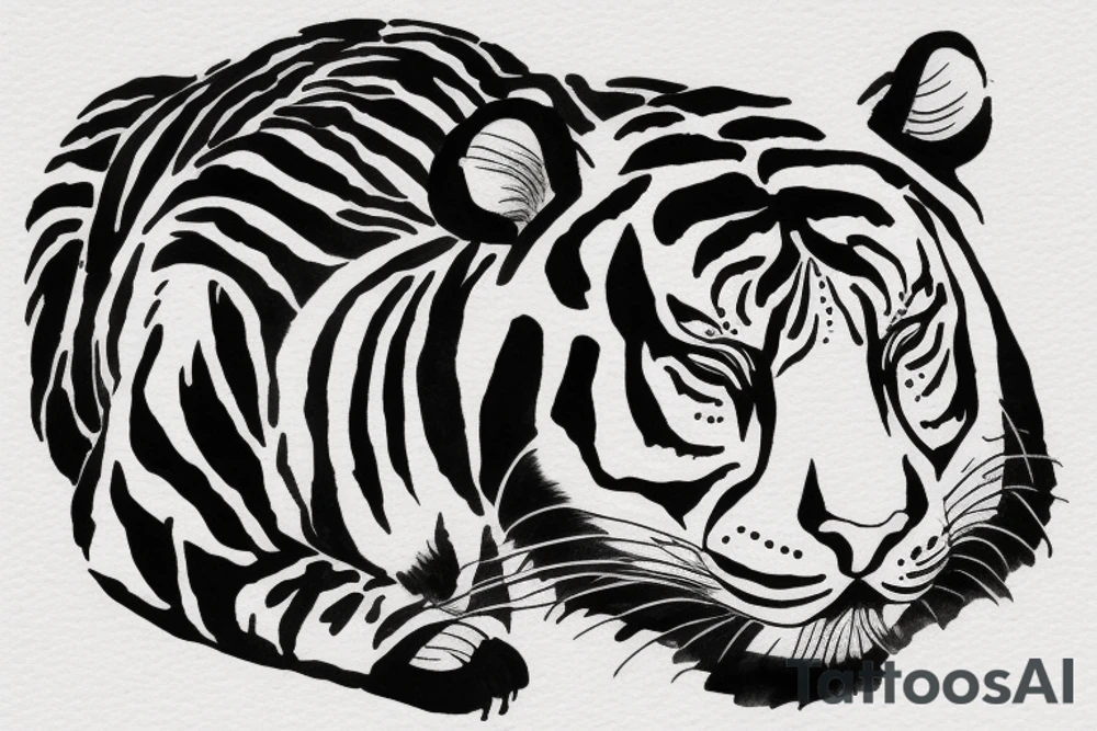 cute sleeping tiger tattoo idea