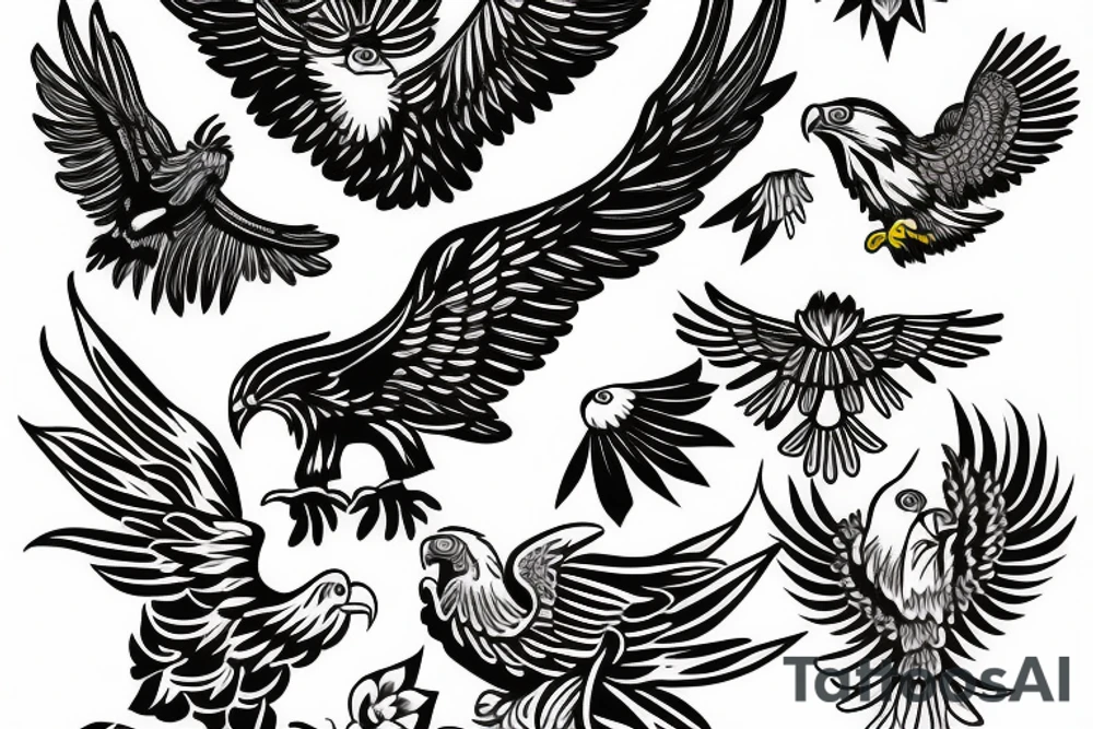 Filipino eagle, three stars and a sun, sampagita flowers tattoo idea