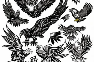 Filipino eagle, three stars and a sun, sampagita flowers tattoo idea