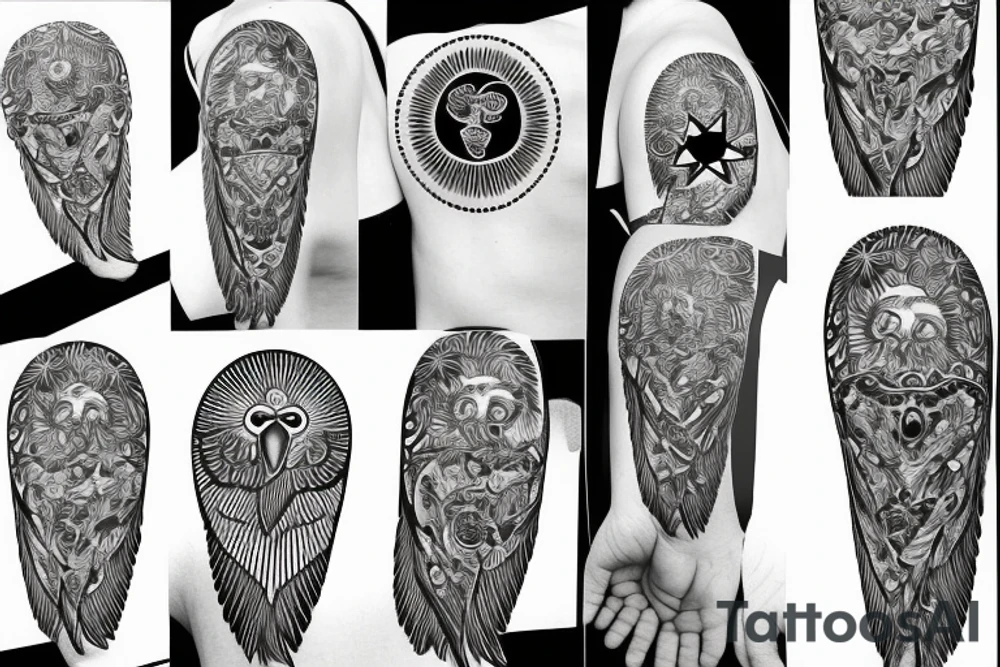 Filipino eagle, three stars and a sun, sampagita flowers tattoo idea
