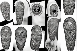 Filipino eagle, three stars and a sun, sampagita flowers tattoo idea