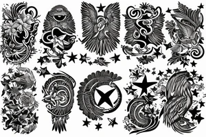 Filipino eagle, three stars and a sun, sampagita flowers tattoo idea
