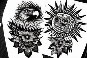 Filipino eagle, 3 stars and a sun, sampagita flowers tattoo idea