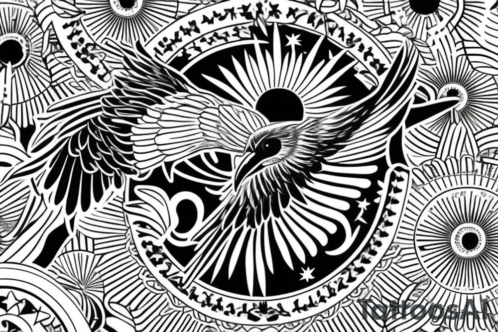 Filipino eagle, three stars and a sun, sampagita flowers tattoo idea