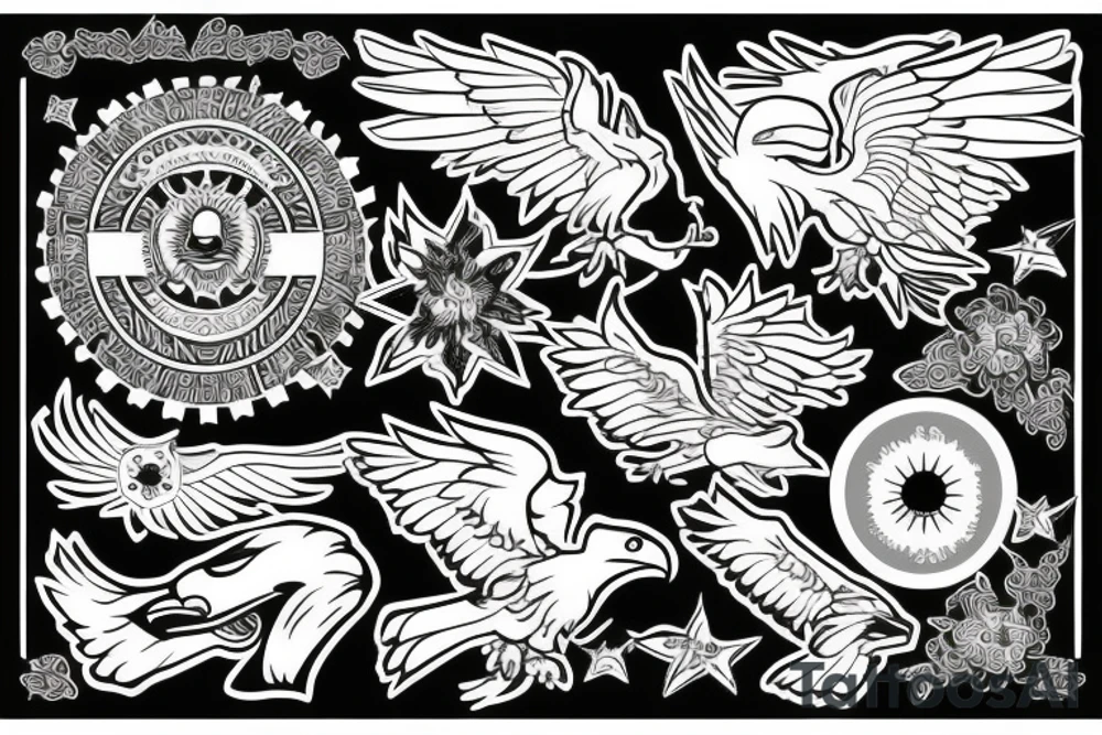 Filipino eagle, three stars and a sun, sampagita flowers tattoo idea Filipino eagle, three stars and a sun, sampagita flowers tattoo idea