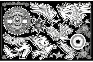Filipino eagle, three stars and a sun, sampagita flowers tattoo idea