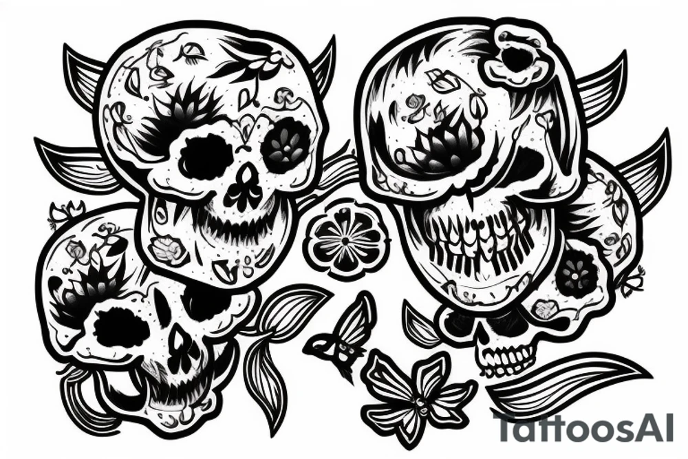 Skull and two birds tattoo idea