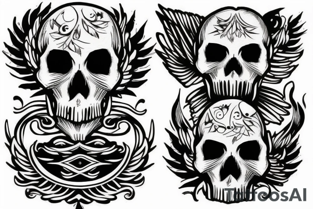 Skull and two birds tattoo idea