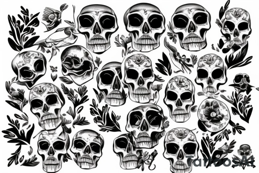Skull and two birds tattoo idea