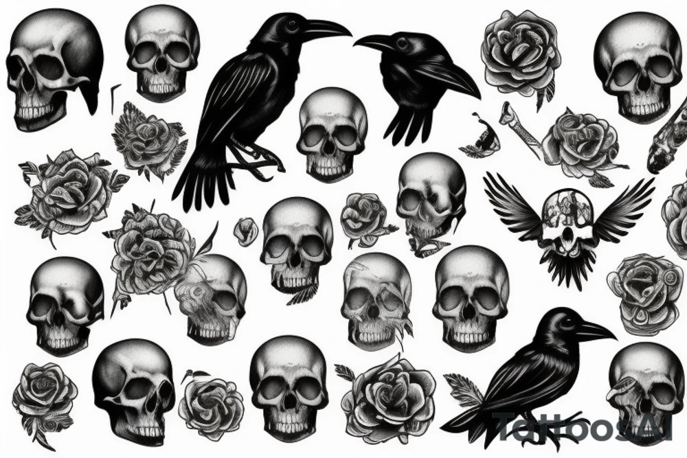 raven on the skull tattoo idea