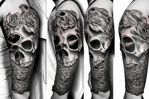 A skull sleeve tattoo with religious symbolism tattoo idea