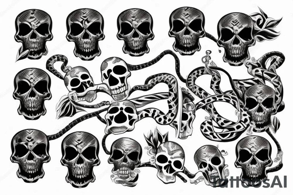 A skull sleeve tattoo with snake and cross tattoo idea