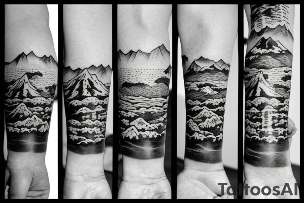 Three mountains with "friendship" written in Japanese below it tattoo idea