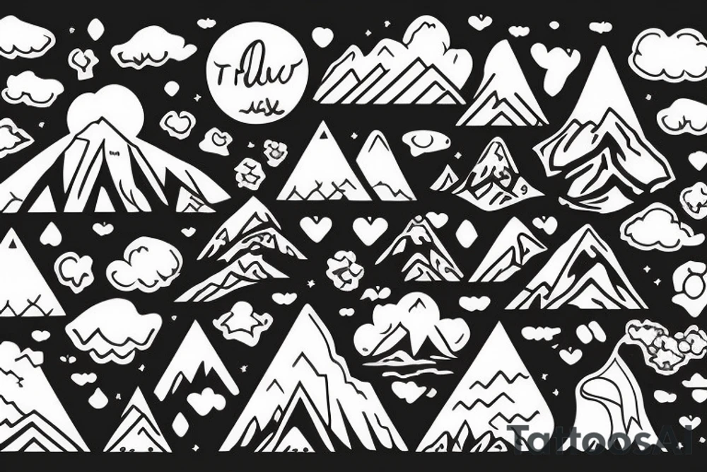 Three mountains with "friendship" written
below it tattoo idea Three mountains with "friendship" written
below it tattoo idea