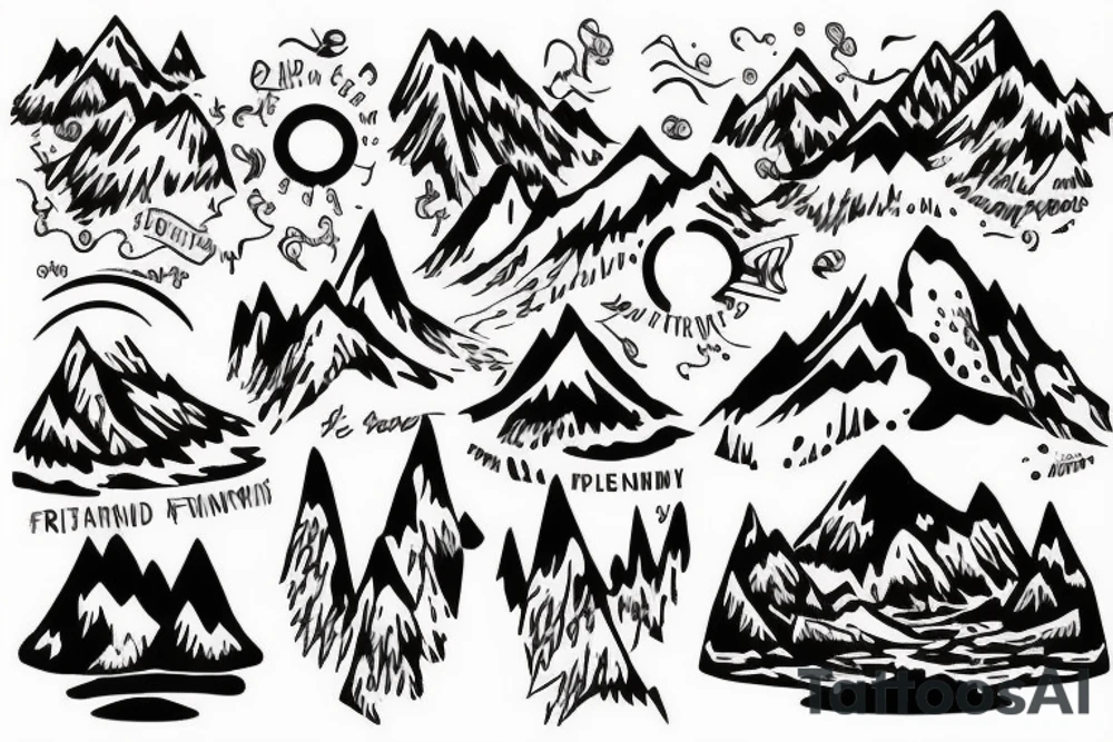 Three mountains with "friendship" written 
below it tattoo idea