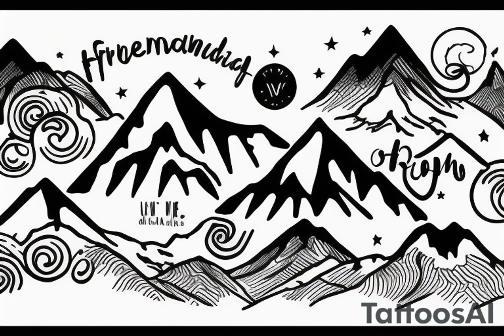 Three mountains with "friendship" written 
below it tattoo idea