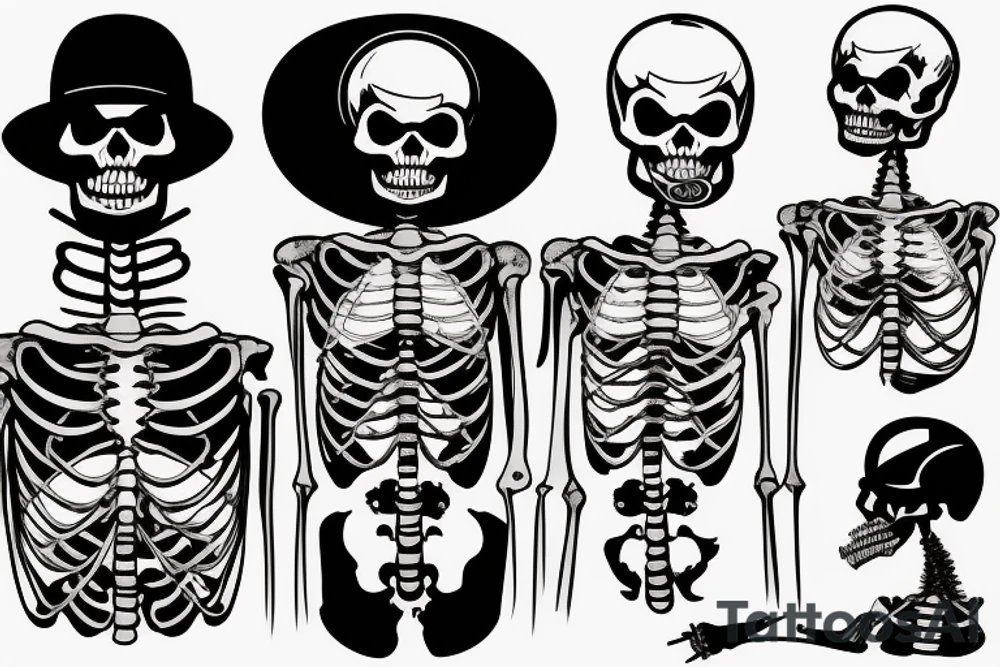 A dead skeleton with a cigarette in its mouth hanging out of a truck window wearing a military helmet tattoo idea