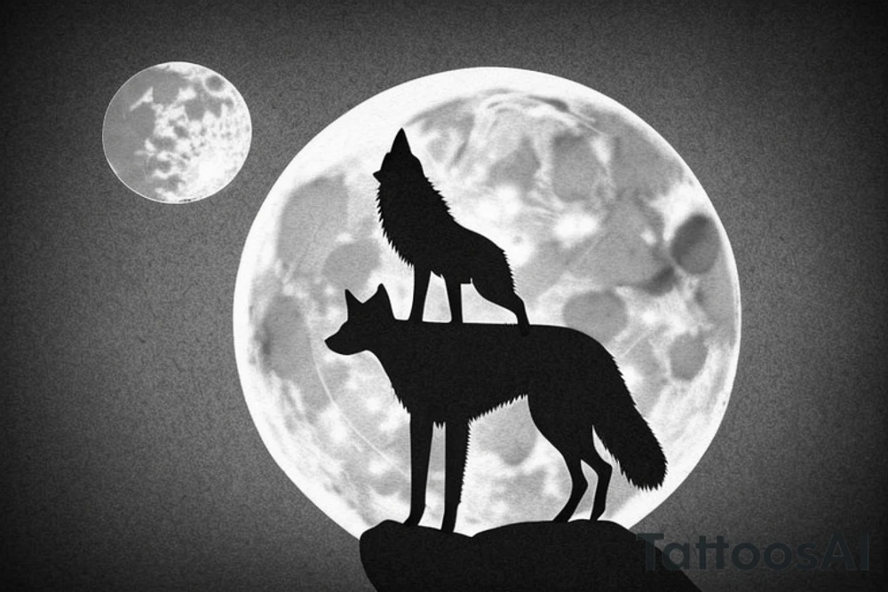 A lone survivor and his wolf on top of a rock under a full moon tattoo idea