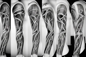anatomical skeleton simple lines in black and white, thin lines, extremely detailed tattoo idea