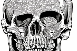 anatomical drawing of a full size skeleton, simple lines in black and white, thin lines, extremely detailed tattoo idea