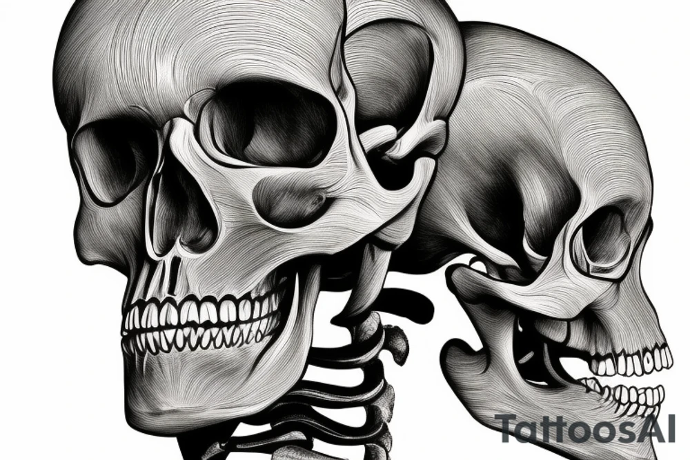 anatomical drawing of a full size skeleton, simple lines in black and white, thin lines, extremely detailed tattoo idea