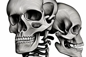 anatomical drawing of a full size skeleton, simple lines in black and white, thin lines, extremely detailed tattoo idea