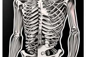anatomical drawing of a full size skeleton, simple lines in black and white, extremely detailed tattoo idea