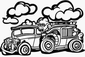 car with a cloud underneath and a trippy guy drive it tattoo idea