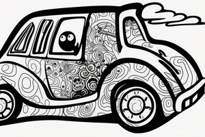 car with a cloud underneath and a trippy guy drive it tattoo idea