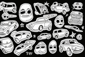 trippy guy driving a floating car tattoo idea