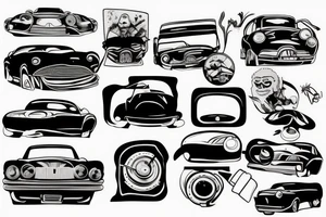 trippy guy driving a floating car tattoo idea