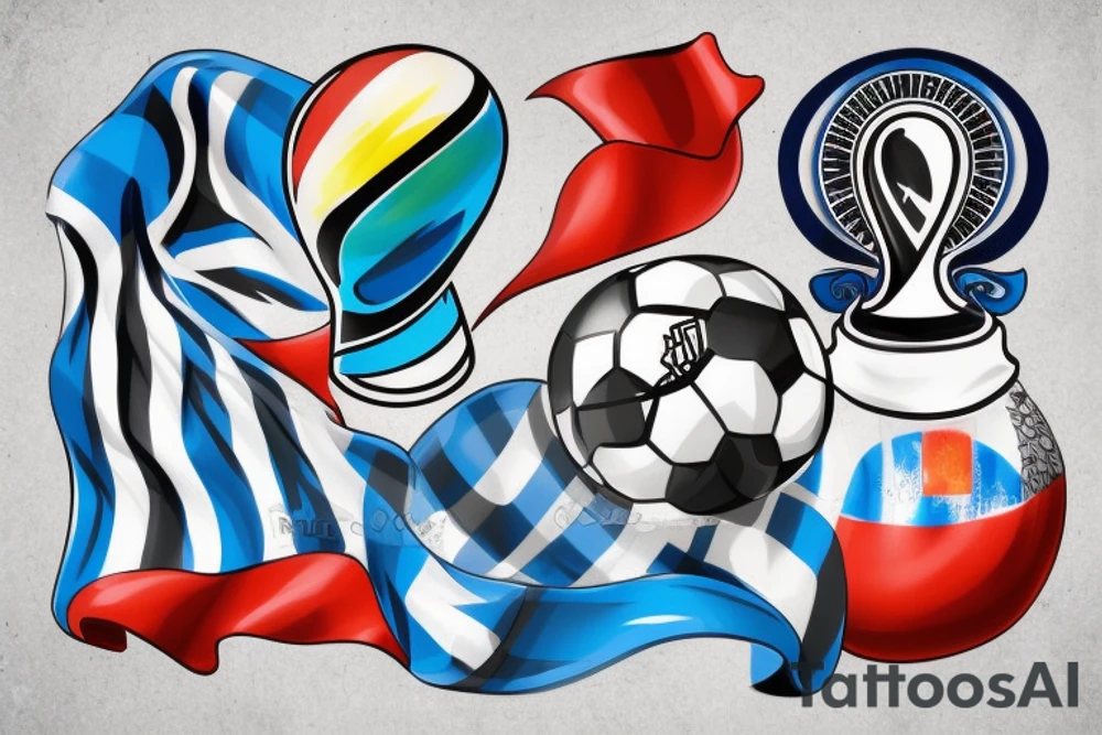 Argentina World Cup trophy soccer with flags tattoo idea