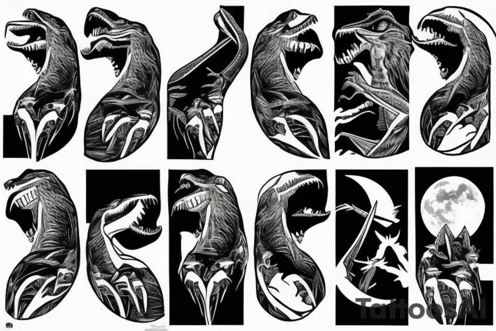 A tallneck dinosaur looking up at a full moon tattoo idea