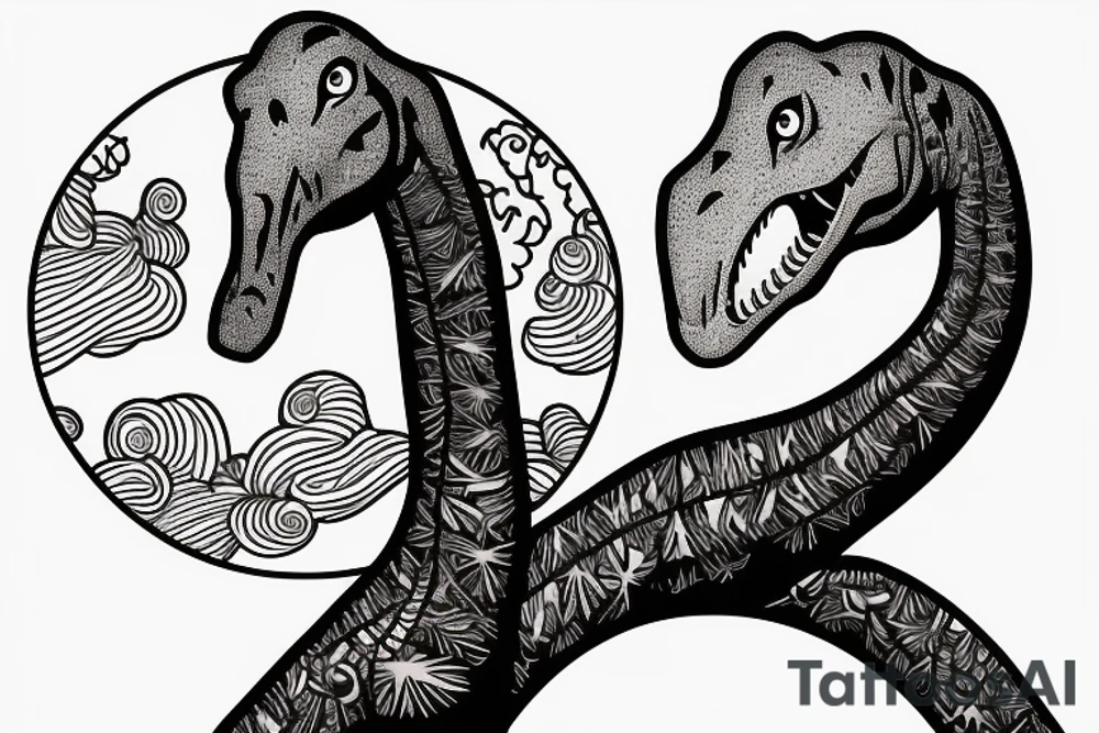 A long neck dinosaur brachiosaurus looking up at a full moon tattoo idea