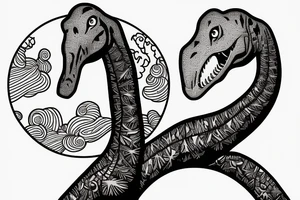 A long neck dinosaur brachiosaurus looking up at a full moon tattoo idea