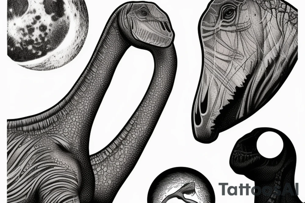 A long neck dinosaur brachiosaurus gazing at a full moon tattoo idea