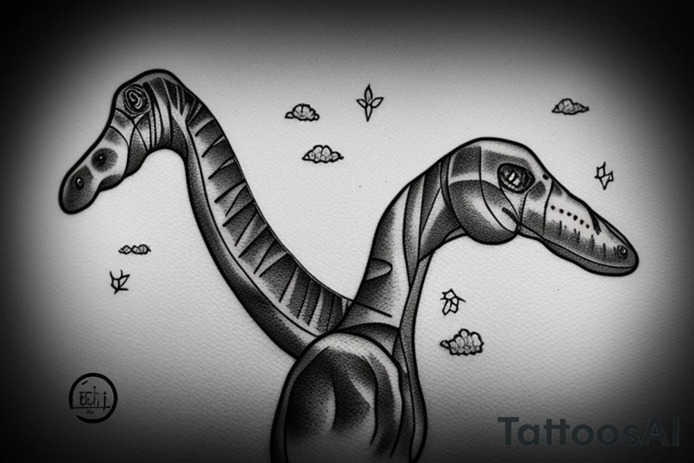 A long neck dinosaur brachiosaurus gazing at a full moon tattoo idea